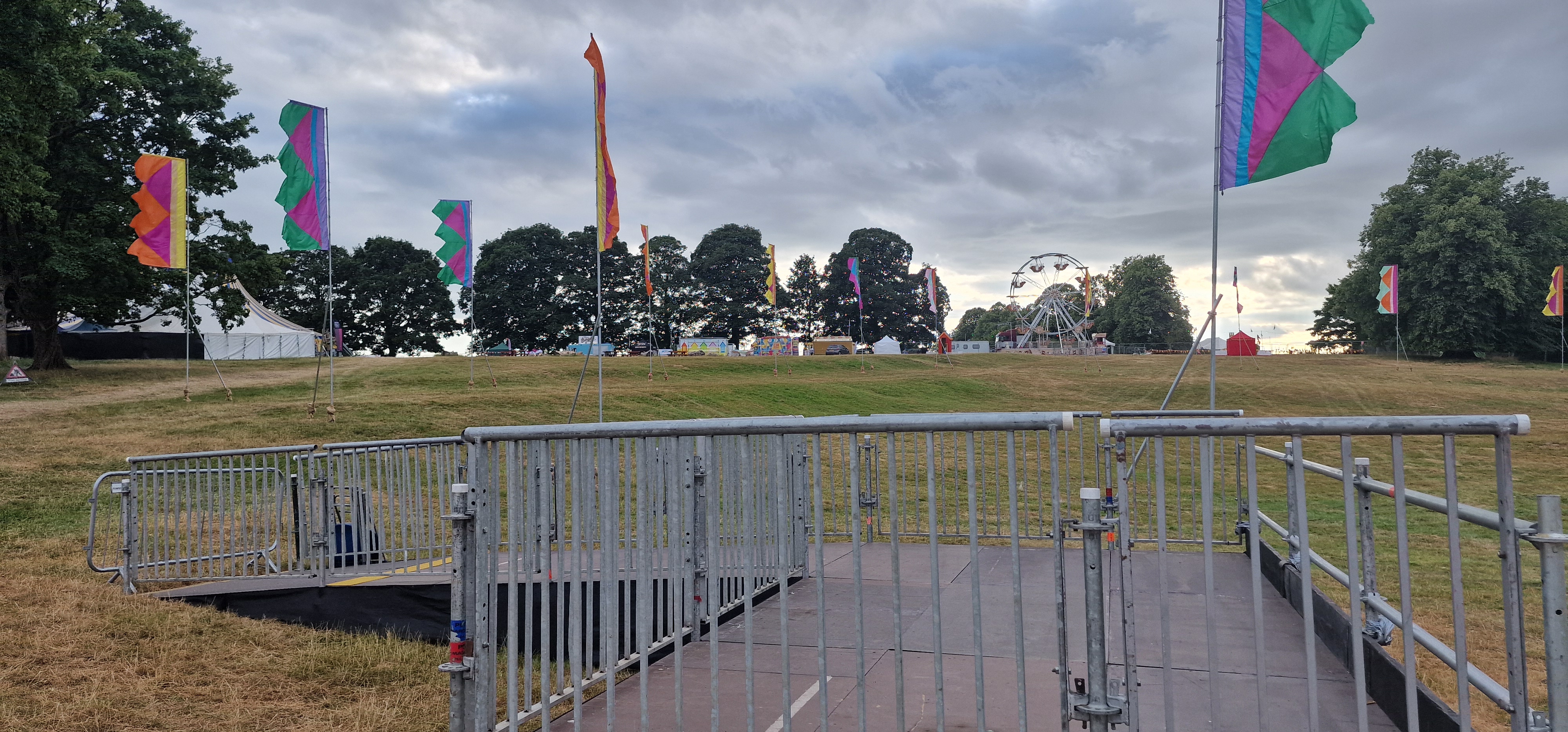 Empty arena bowl looking toward the Deershed main stage ahead of Friday