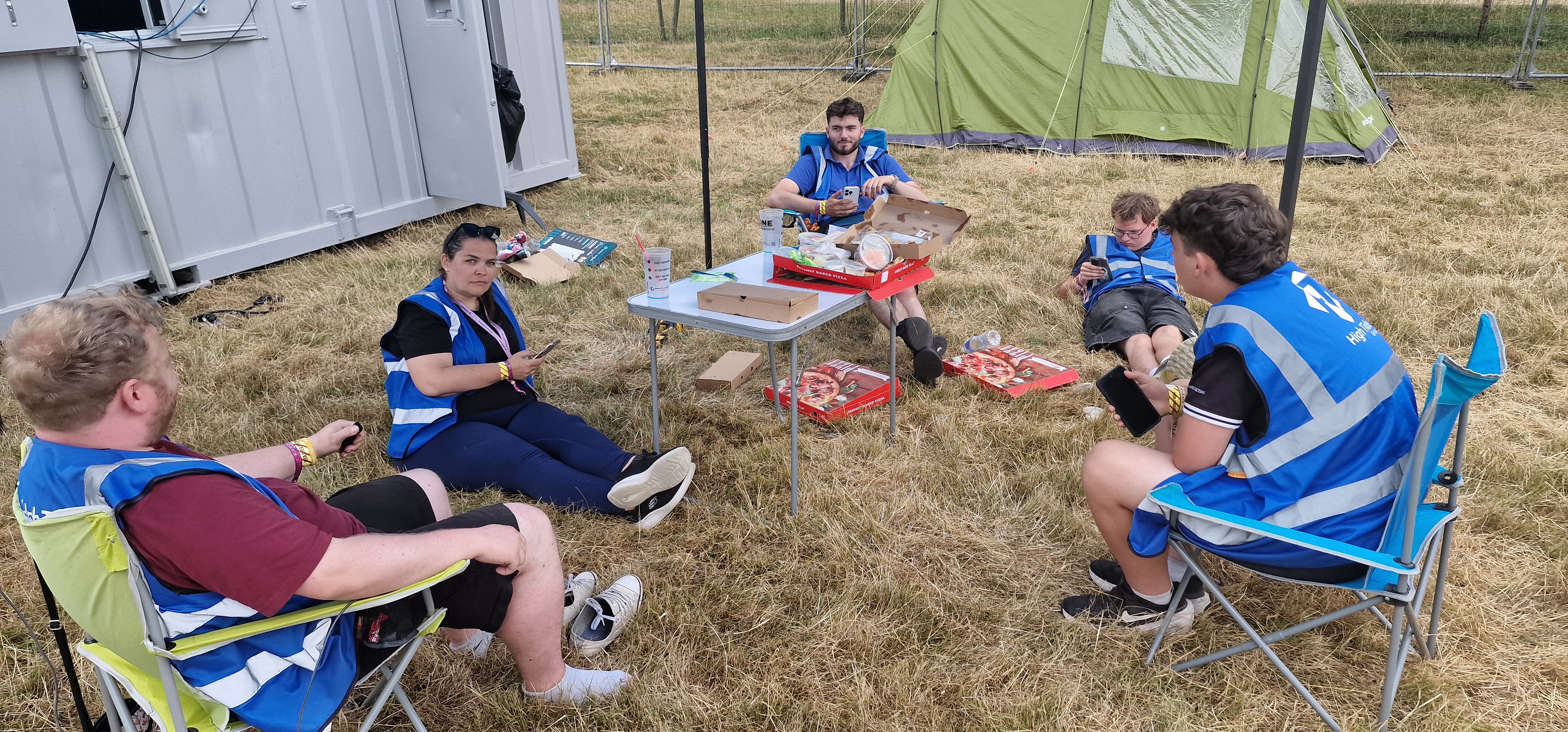 HTG team taking a well-earned break with pizza after completing the Deershed build